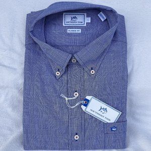 New Southern Tide men's Oxford Long Sleeve shirt Tattersall Yacht Blue NWOT